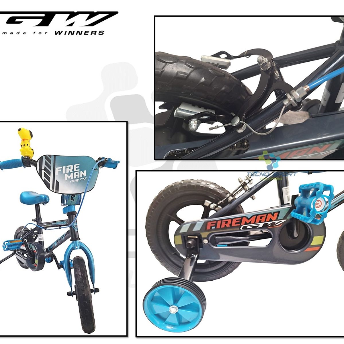 GW - Bicicleta Niño Gw Rin 12 Fireman Ruedas Auxiliares Niña