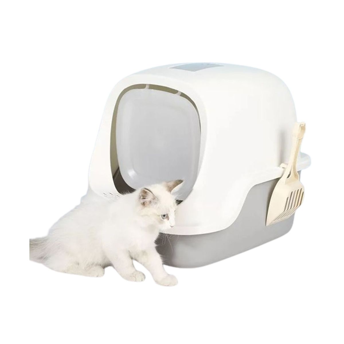HALLY PET - Baño Arenero Grande Para Gatos Con Filtro Gris
