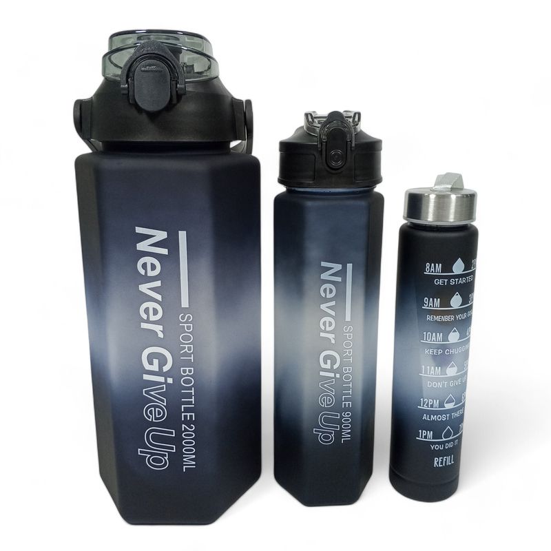 YOYOSO - SET DE 3 TERMOS PLASTICO DEGRADADO - NEGROGRIS