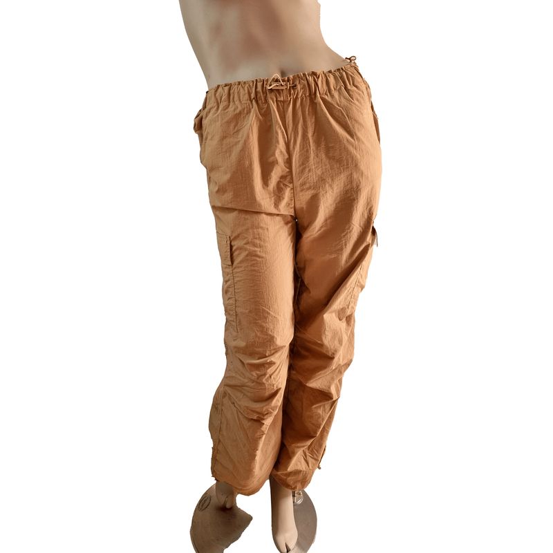 VIA7 - Pantalon americano parachute cargo beige mujer