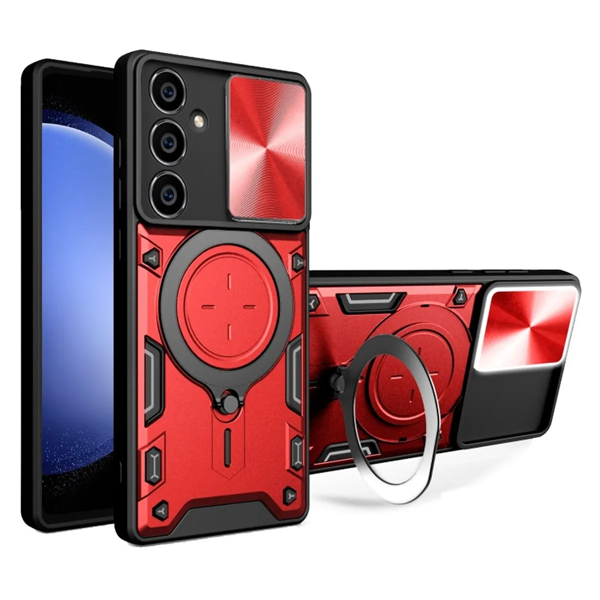 GENERICO - Estuche Proteccion Camara Con Soporte Compatible Samsung S24 FE Rojo