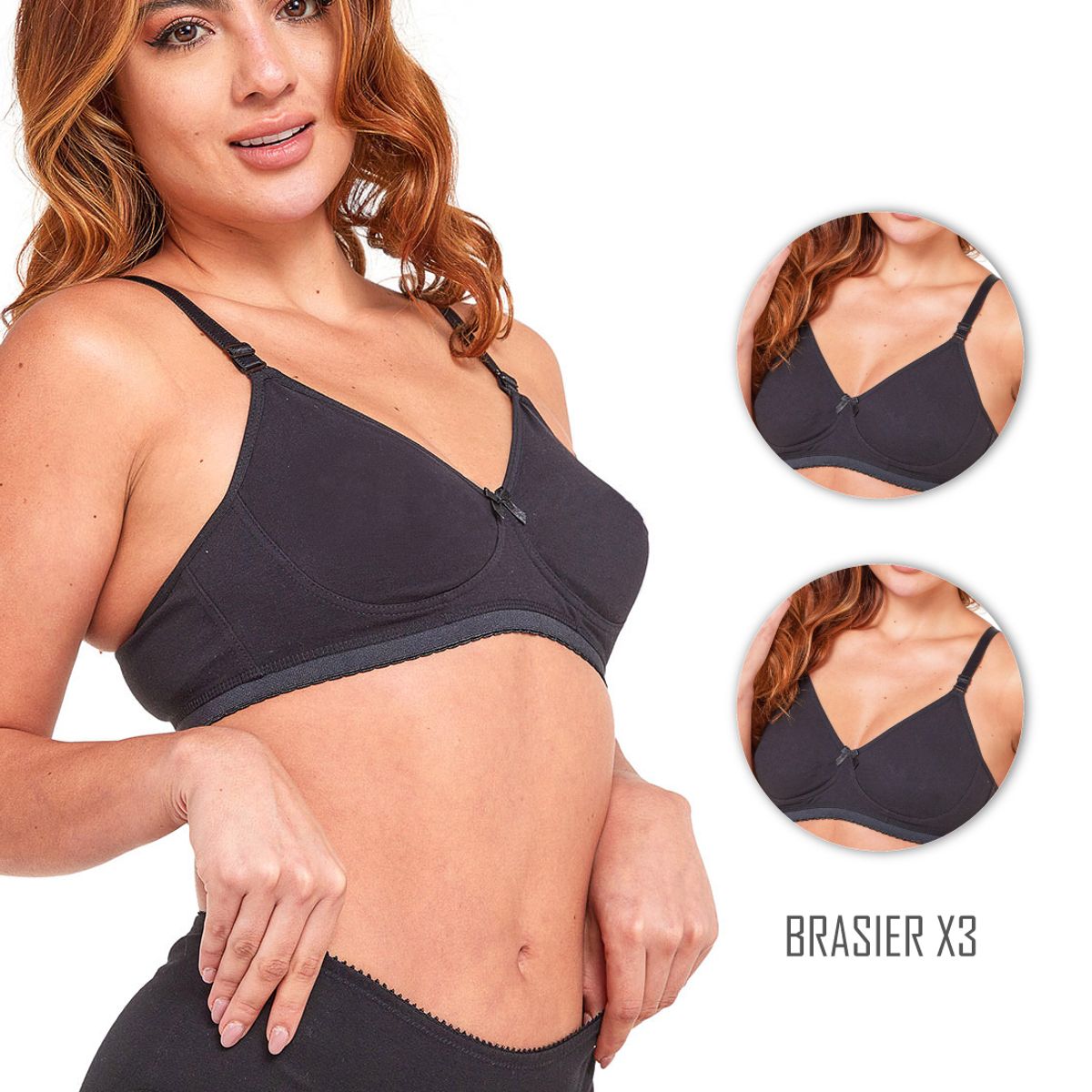 SANTANA - Combo X3 Brasier Clásico Mujer Negro