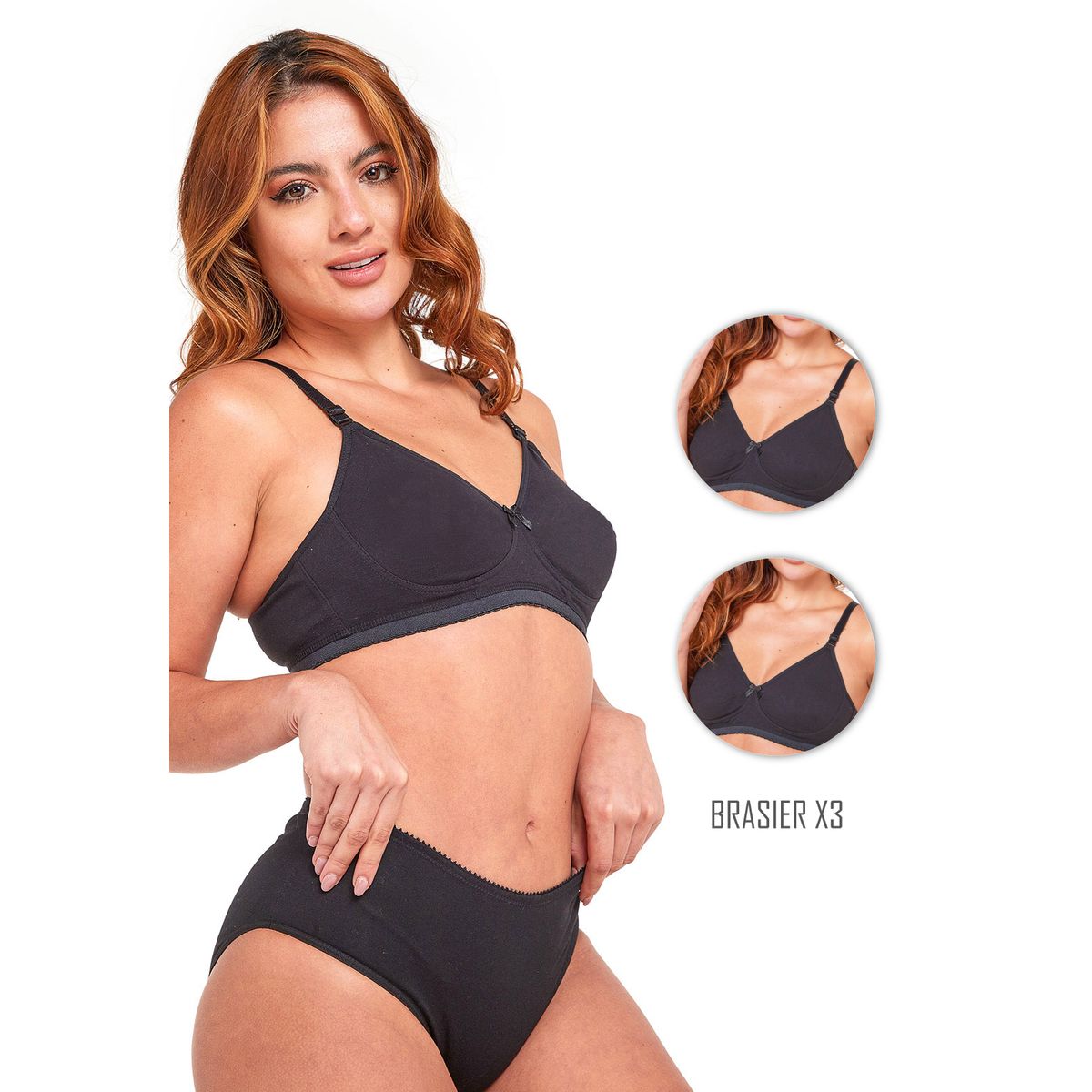 SANTANA - Combo X3 Brasier Clásico Mujer Negro