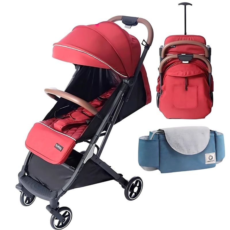 GENERICO - Coche Paseador Para Bebe Tipo Maleta Ligero Reclinable Rojo