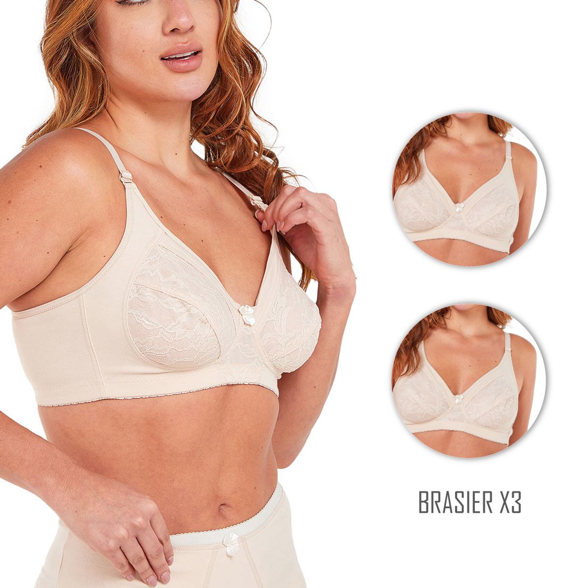 SANTANA - Combo X3 Brasier Clásico Encaje Mujer Beige