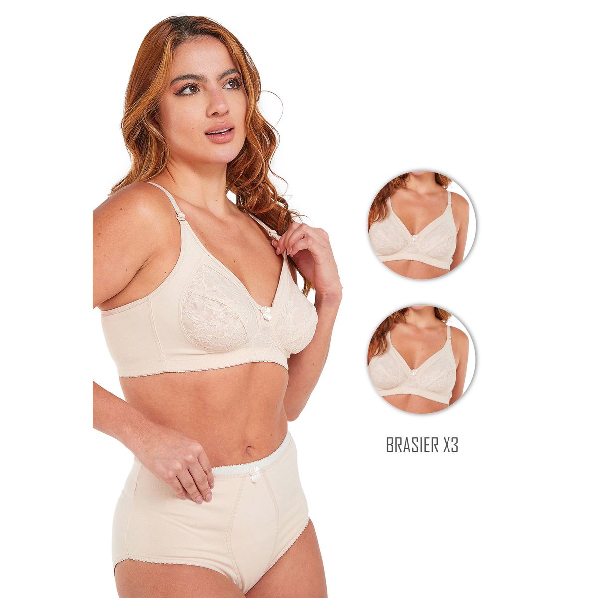 SANTANA - Combo X3 Brasier Clásico Encaje Mujer Beige