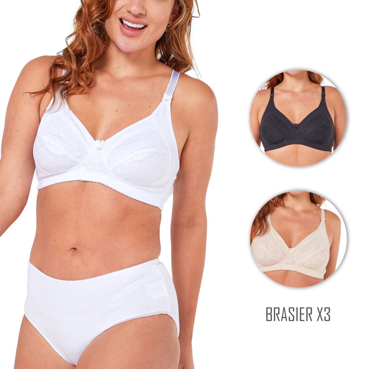 SANTANA - Combo X3 Brasier Clásico Encaje Mujer Multicolor