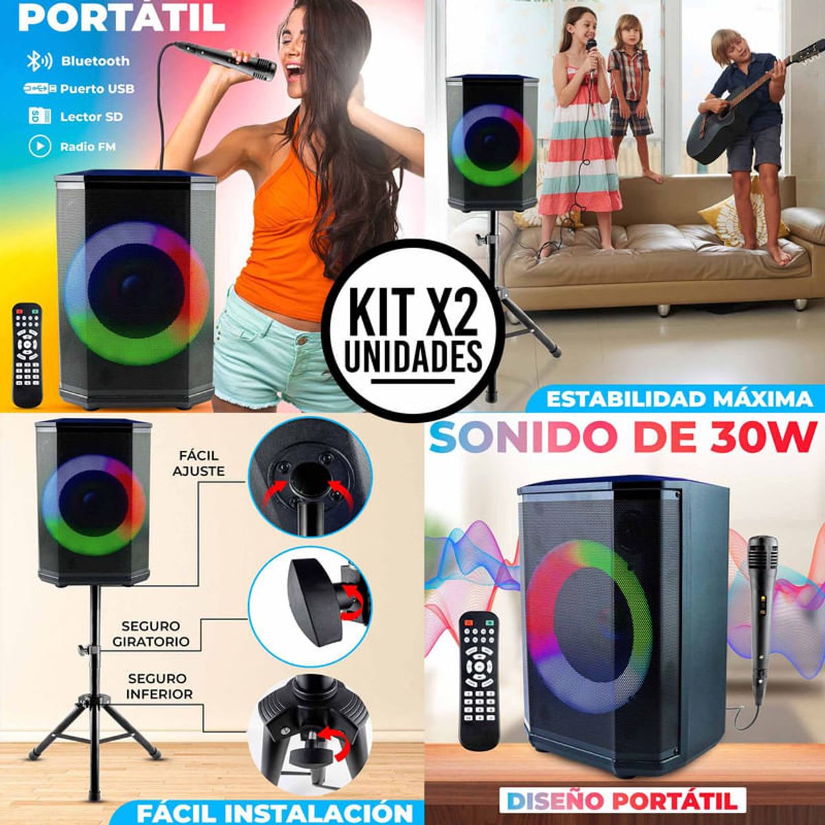 ENERGY PLUS - Combo Sonido Total Bafle 8 Recargable con Soporte Trípode
