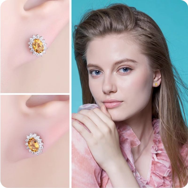 ALHAJAS - Aretes Topos Para Mujer Con Citrino Natural Circones En Plata 925