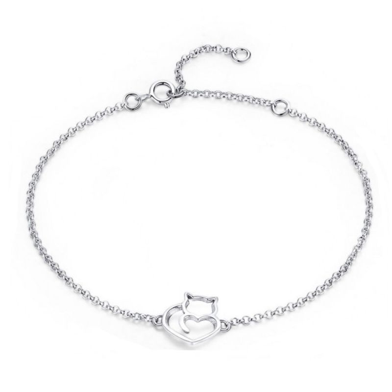 ALHAJAS - Pulsera Manilla Para Mujer Gato Fabricada En Plata 925