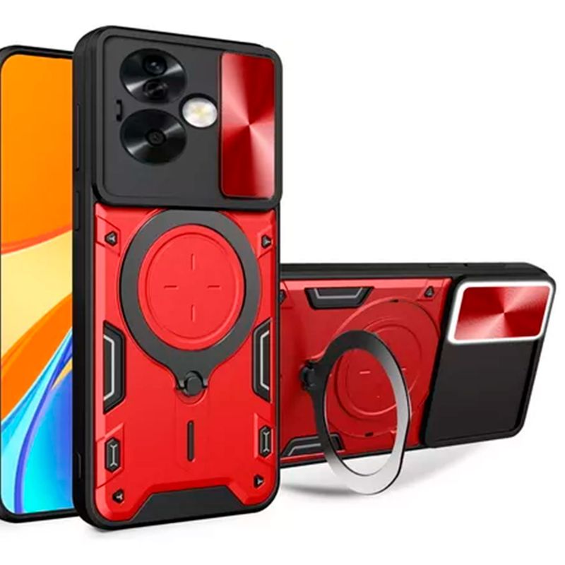 GENERICO - Funda Protección Cámara Con Soporte Compatible Oppo A79 Rojo