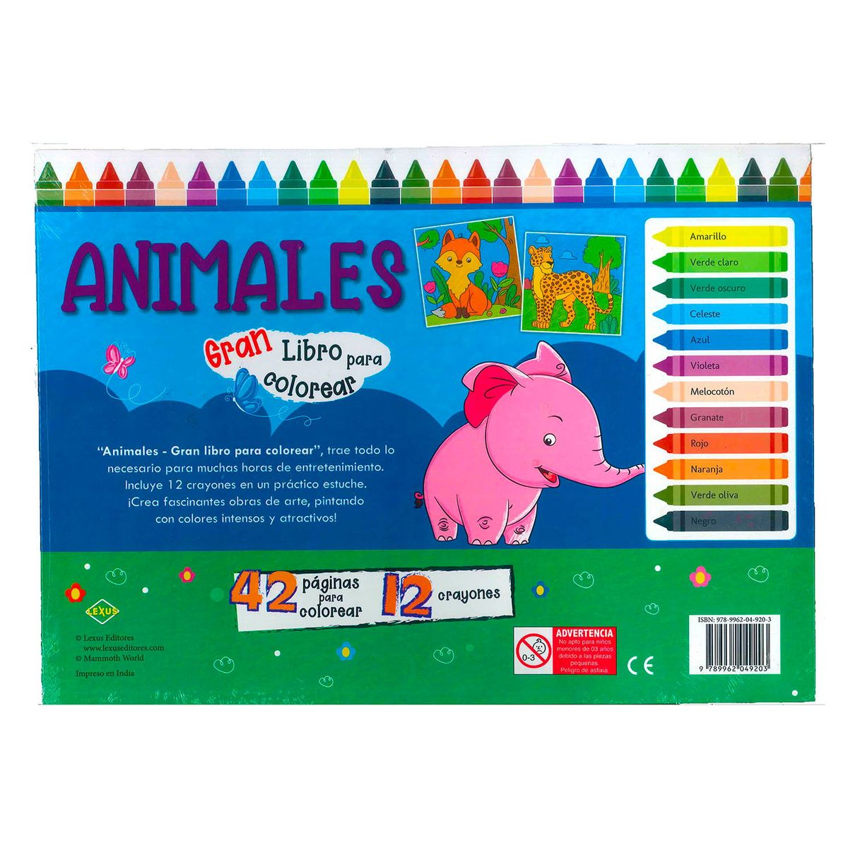 LEXUS - Libro De Animales Para Colorear Con Crayones Para Niños