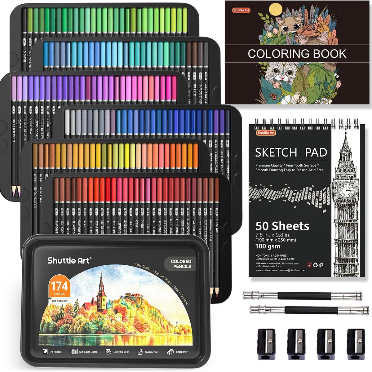 GENERICO - Kit De Dibujo Colores Profesionales 174 Und Shuttle Art