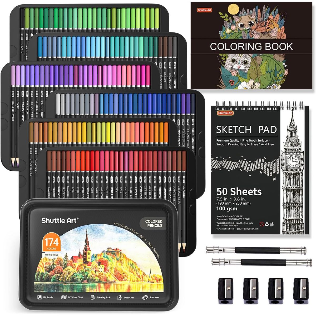 GENERICO - Kit De Dibujo Colores Profesionales 174 Und Shuttle Art