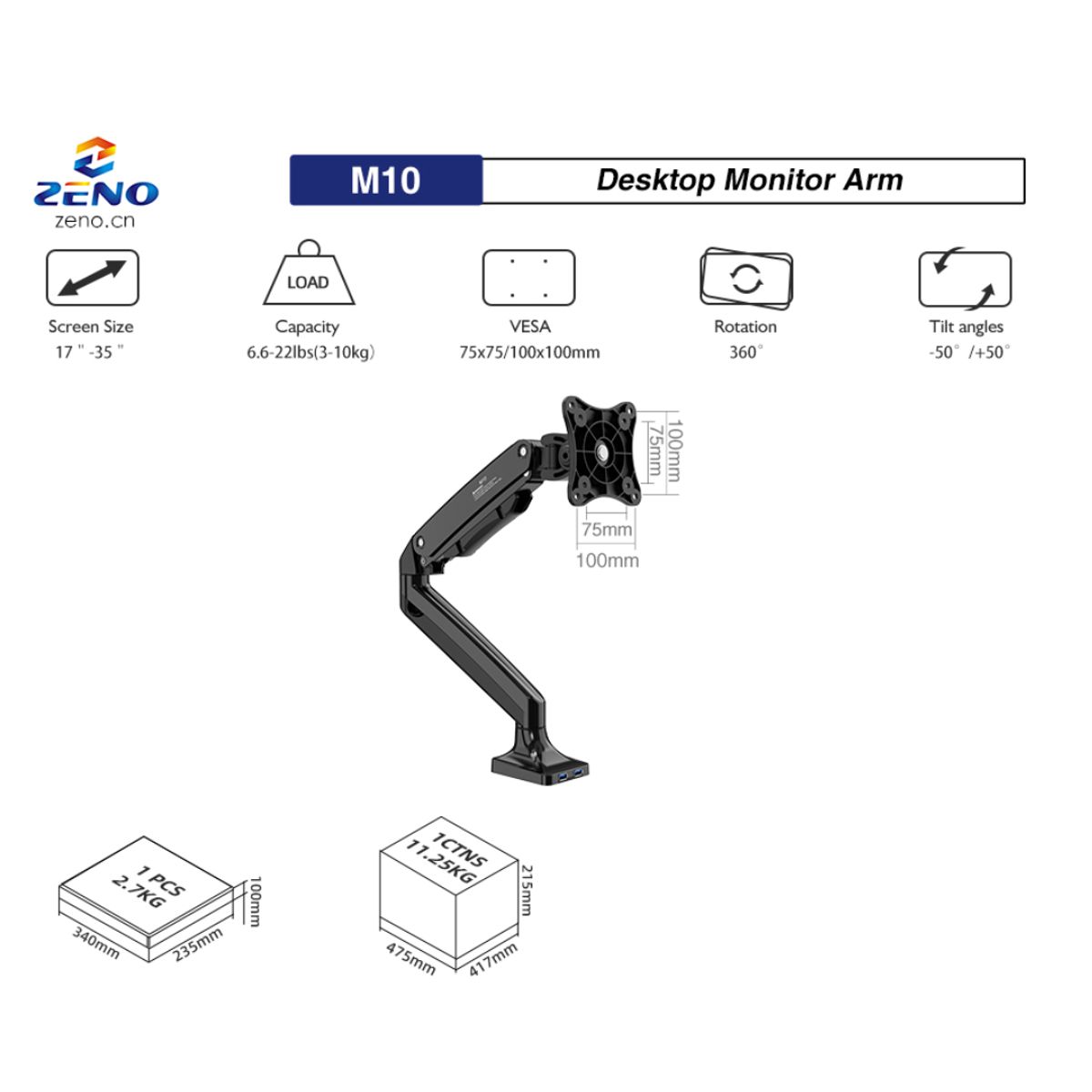 GENERICO - Soporte Para Monitores De 17 A 35 Zeno M10