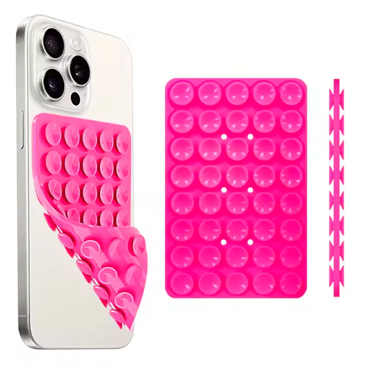 GENERICO - Soporte Trípode Celular Doble Ventosa Fucsia Chupa Silicona Succión