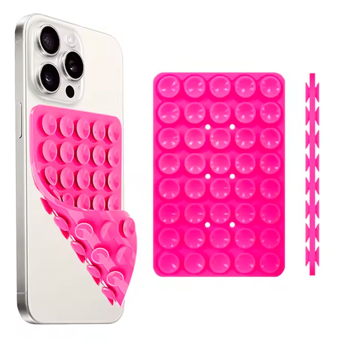 GENERICO - Soporte Trípode Celular Doble Ventosa Fucsia Chupa Silicona Succión