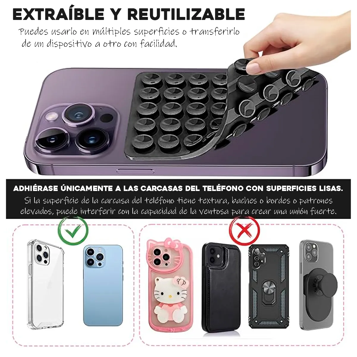 GENERICO - Soporte Trípode Celular Doble Ventosa Fucsia Chupa Silicona Succión