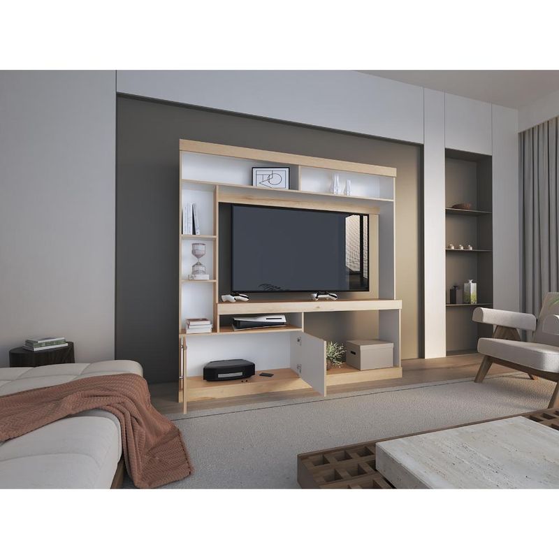 RTA DESIGN - Mesa Para Tv Roy, Café Claro y Blanco Para Televisor de 55 Pulgadas