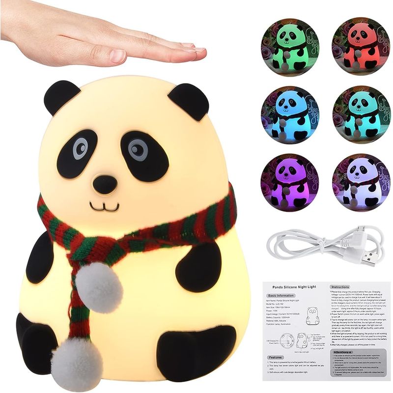 GENERICO - Lampara Mesa Panda Silicona Luz Nocturna Recargable Tactil