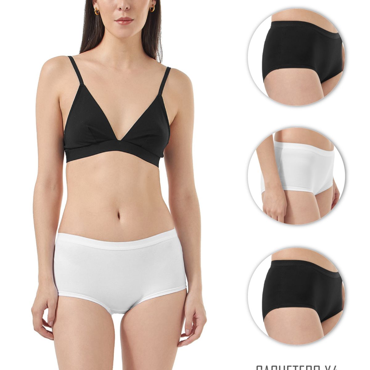 SANTANA - Combo X4 Cachetero Clásico Mujer Negro - Blanco