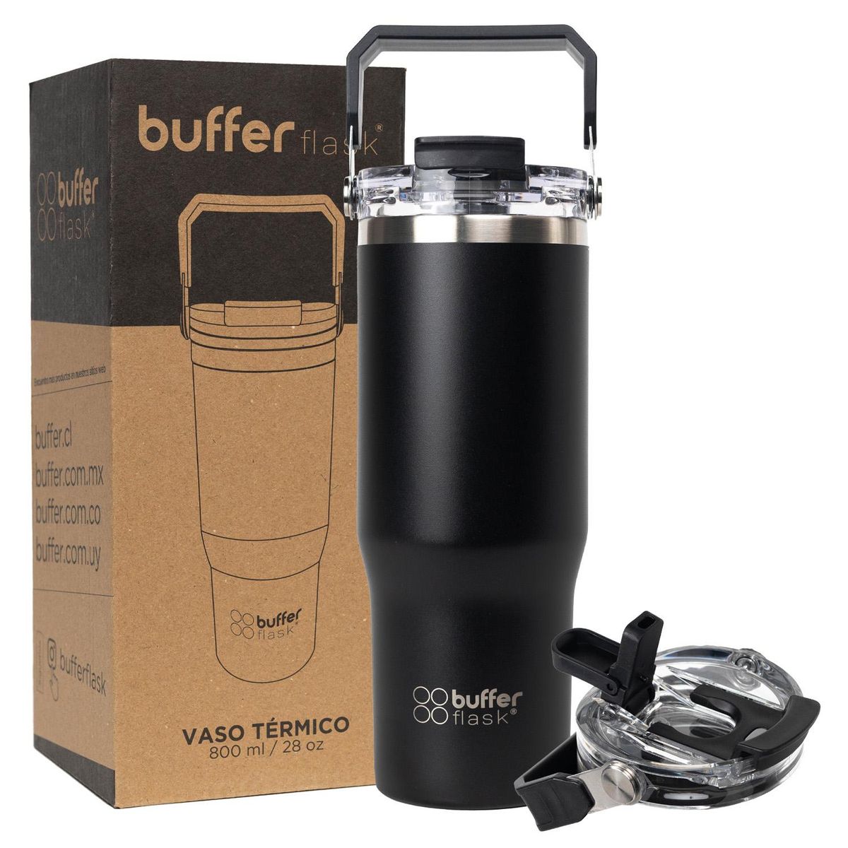 BUFFER FLASK - Termo Botella Termica Con Mango Buffer Acero Inoxidable - Negro