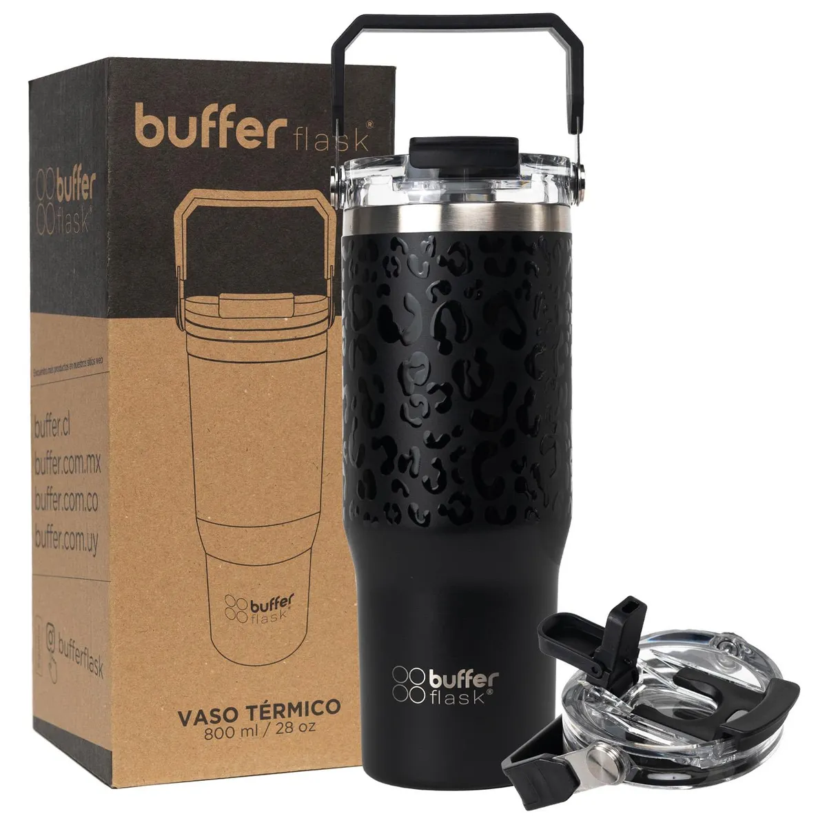 BUFFER FLASK - Termo Botella Termica Con Mango Buffer Acero Inoxidable - Negro
