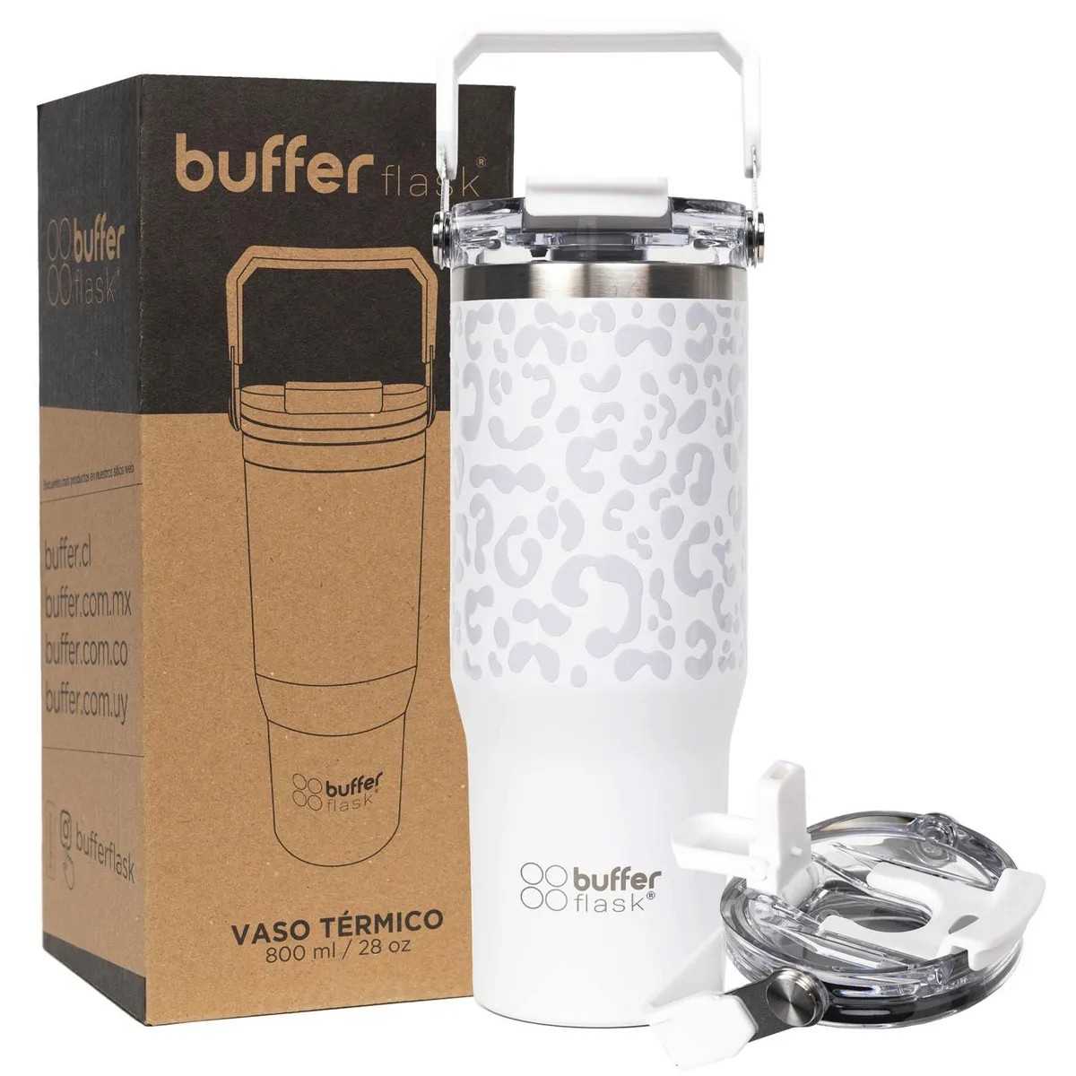 BUFFER FLASK - Termo Botella Termica Con Mango Buffer Acero Inoxidable - Blanco