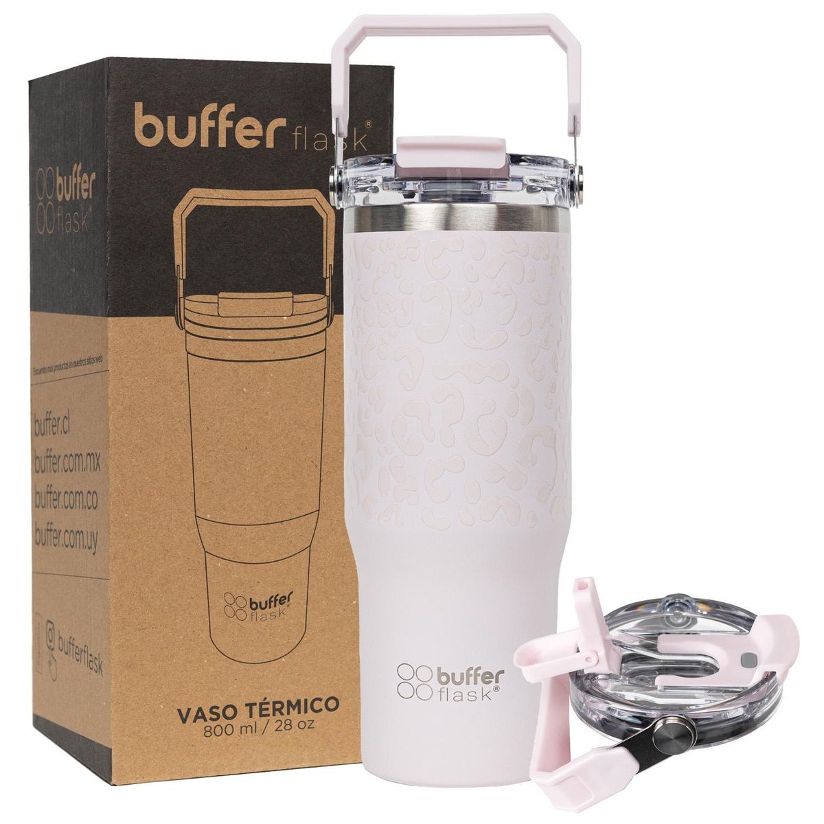 BUFFER FLASK - Termo Botella Termica Con Mango Buffer Acero Inoxidable - Rosa claro
