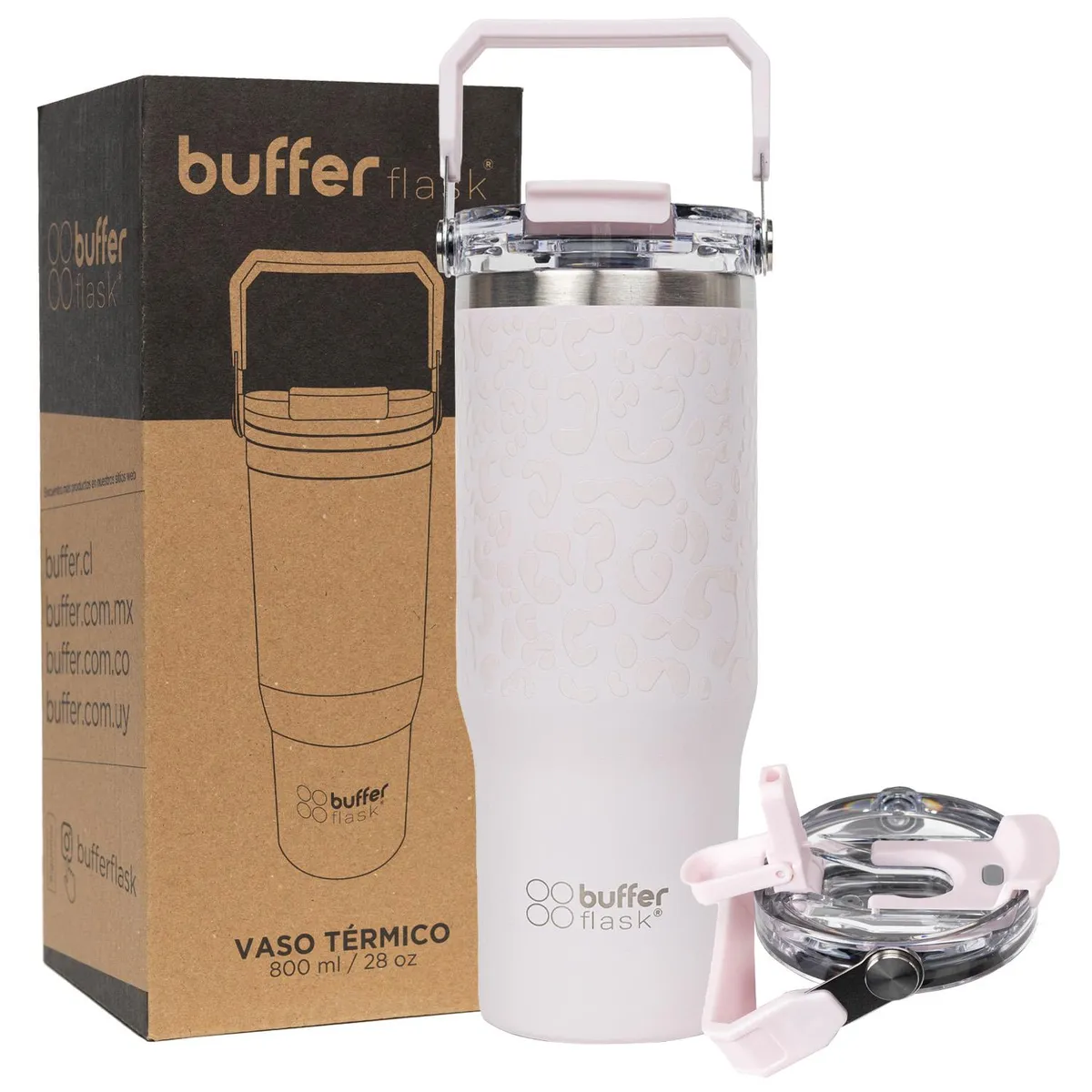 BUFFER FLASK - Termo Botella Termica Con Mango Buffer Acero Inoxidable - Rosa claro