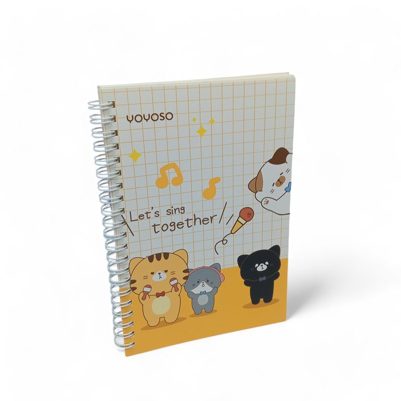 YOYOSO - CUADERNO ARGOLLADO A5 - GATO - LINEAS HORIZONTALES - BLANCO