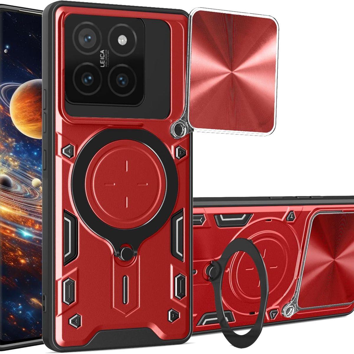 GENERICO - Estuche Armo Antigolpe Con Soporte Compatible con Xiaomi 14T Pro Rojo