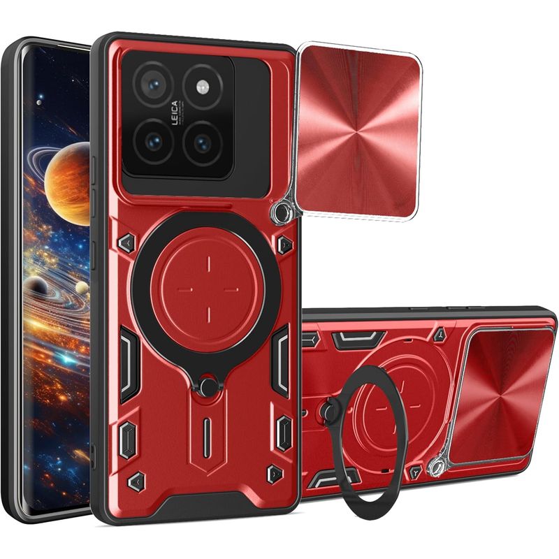 GENERICO - Estuche Armo Antigolpe Con Soporte Compatible con Xiaomi 14T Pro Rojo