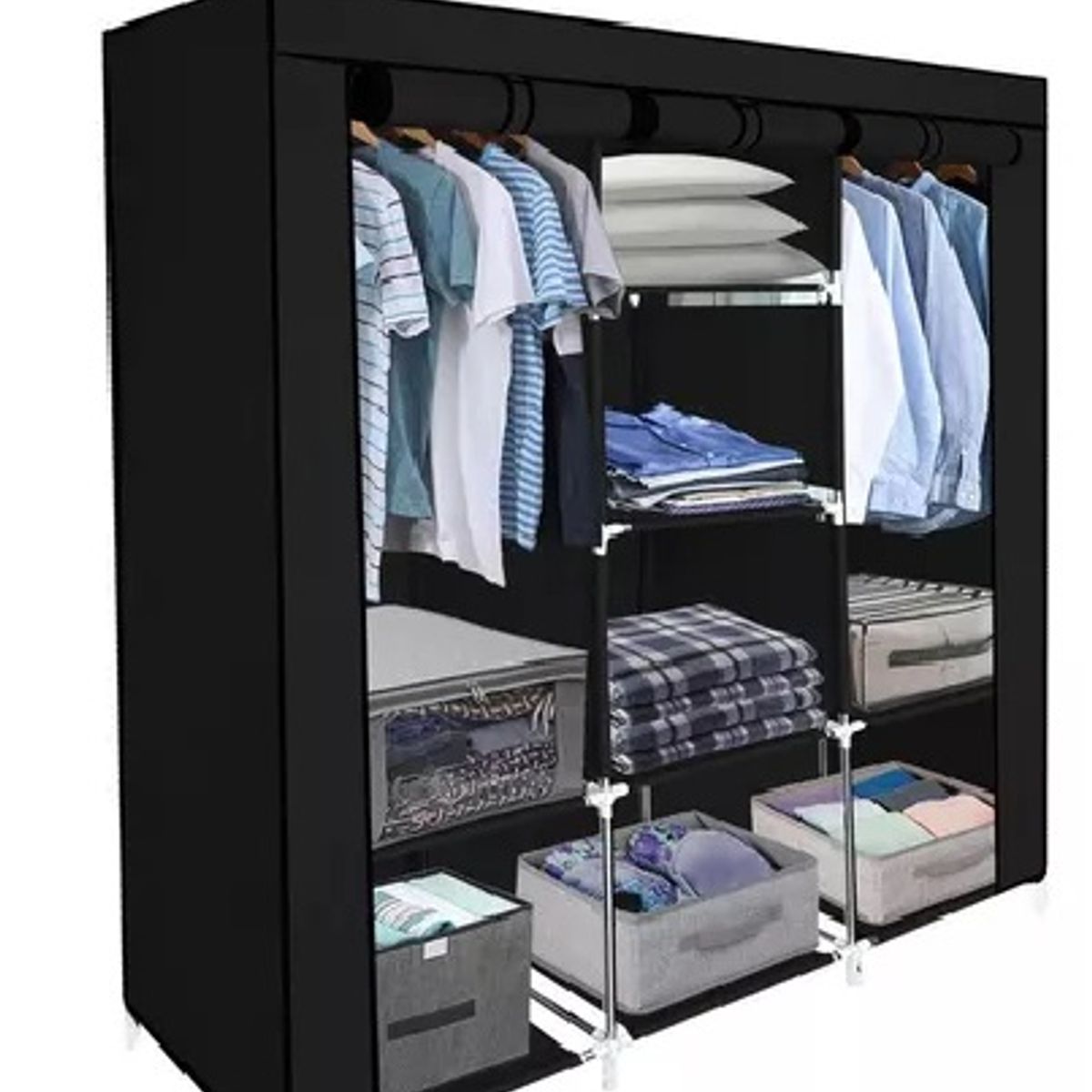 GENERICO - Closet Ropero Armable 3 Puertas Organizador Portatil Color Color Negro