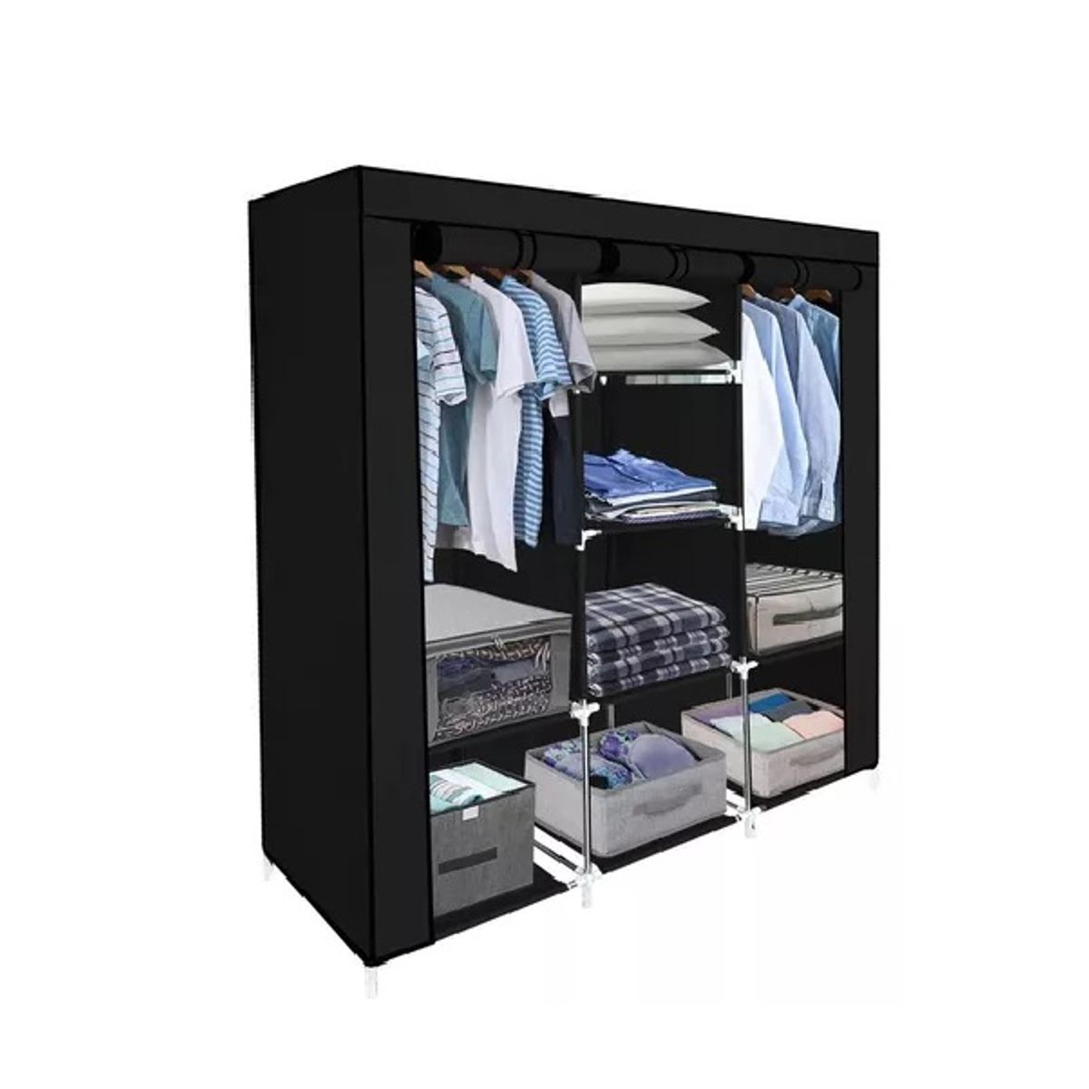 GENERICO - Closet Ropero Armable 3 Puertas Organizador Portatil Color Color Negro