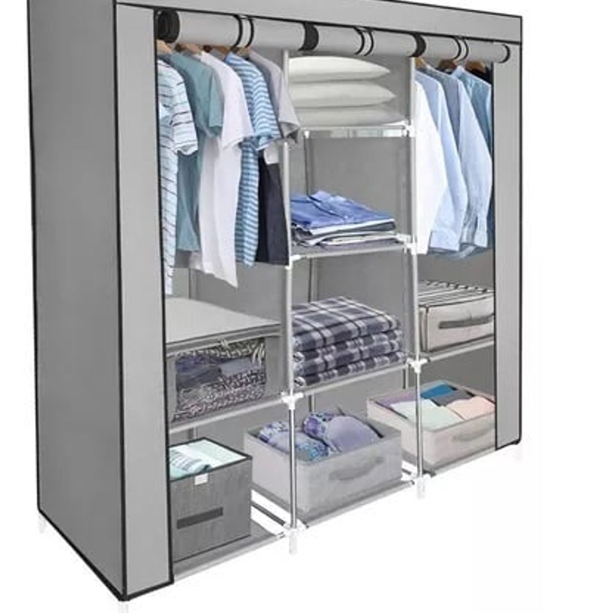 GENERICO - Closet Ropero Armable 3 Puertas Organizador Portatil Color Color Gris