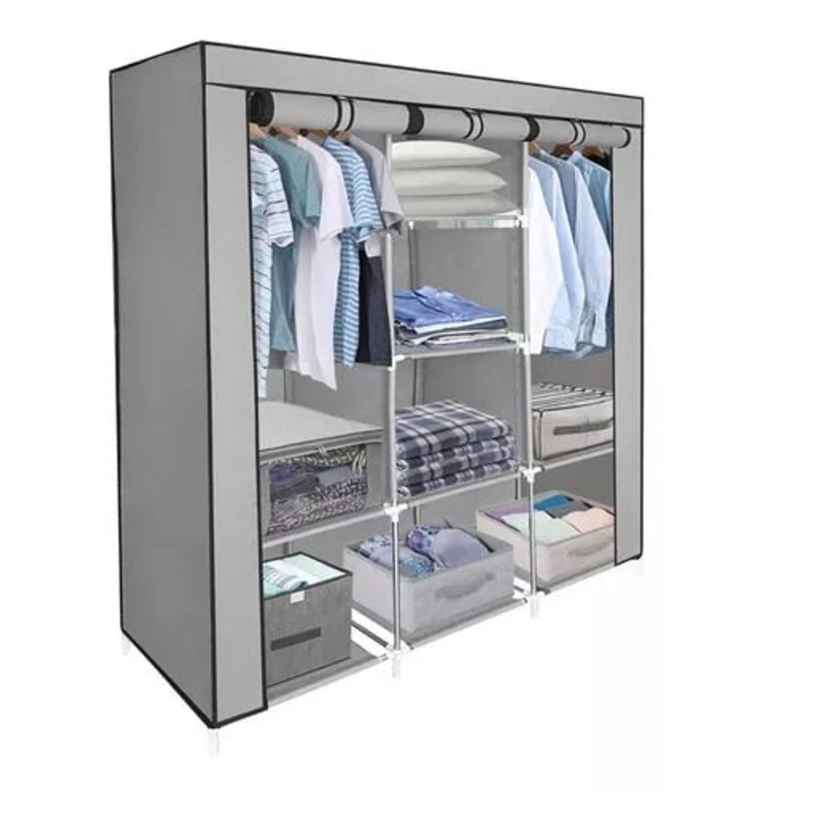 GENERICO - Closet Ropero Armable 3 Puertas Organizador Portatil Color Color Gris