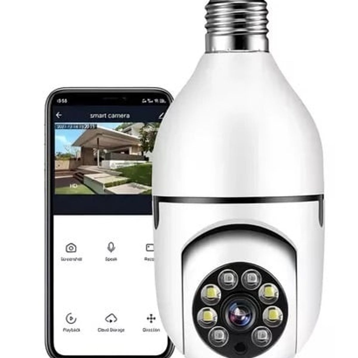 GENERICO - Cámara De Seguridad Wifi Bombillo Robotica Panoramica Ip 360 Color Blanca
