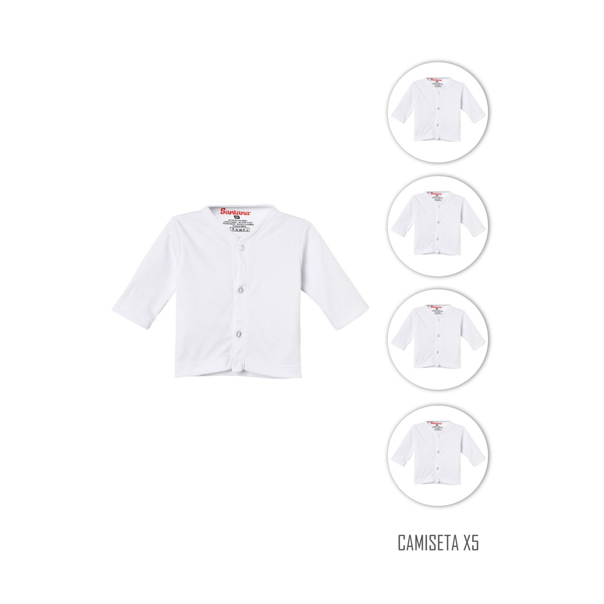 SANTANA - Combo X5 Camiseta Bebé Manga Larga Blanca