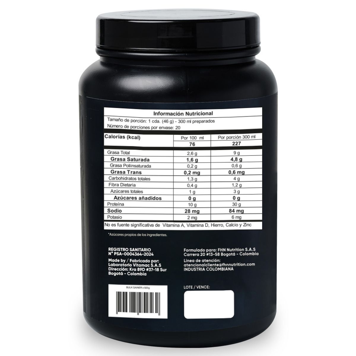 FHN NUTRITION - Bulk Gainer Proteína - Chai Cream - 20 Servicios - 920 g