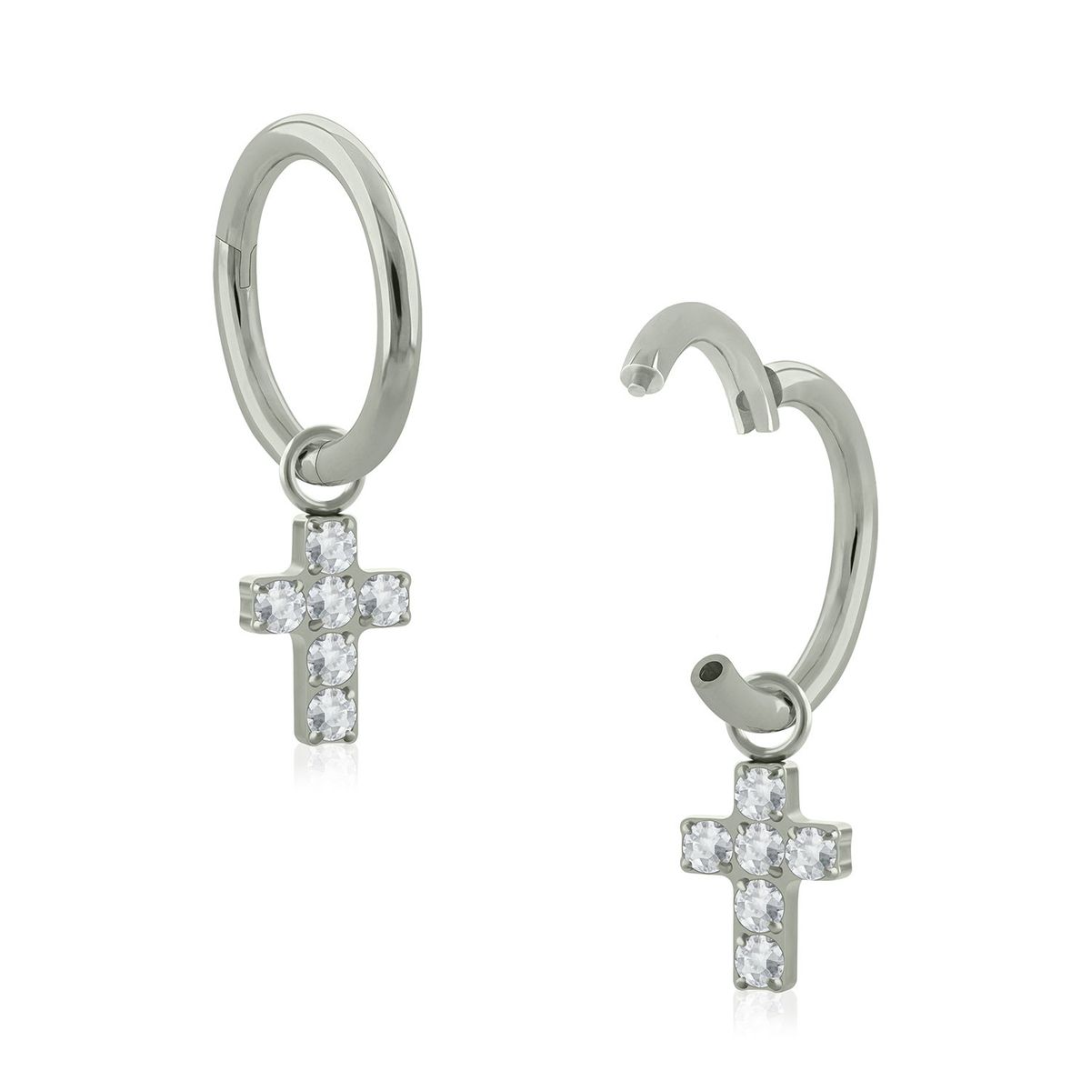 AGHA JEWELRY - Titanio piercing Clicker Aro Bisagra y Charm de Cruz para Lóbulo cartílago y Helix