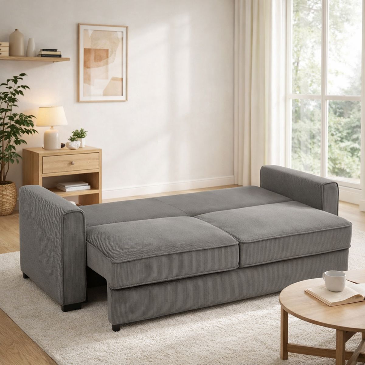 SOFA MARKET - Sofa Cama Cajon Sam 3 Puestos Tela Gris