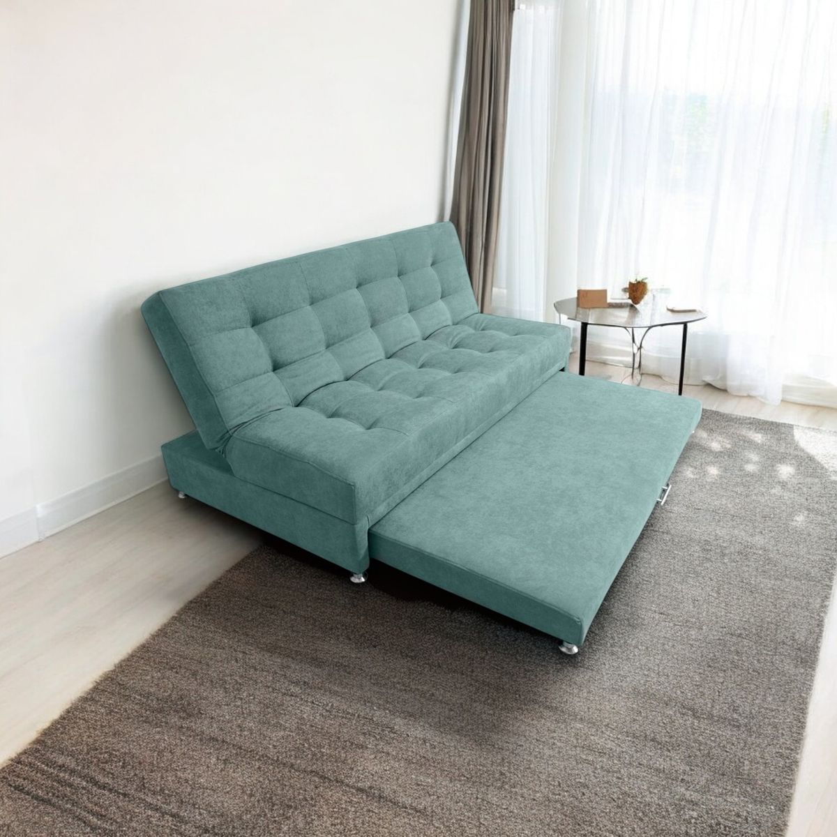 MUEBLES ONLINE - Sofá Cama Tarima Brooke Tela Verde Menta