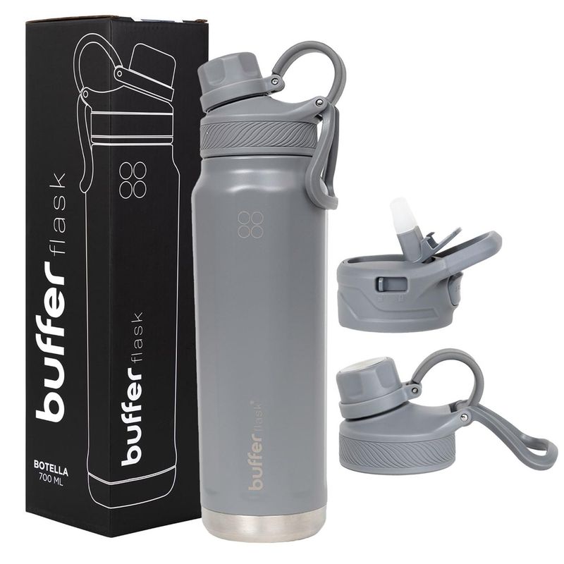 BUFFER FLASK - Termo Botella Agua Acero Inox Buffer+Tapas - Gris