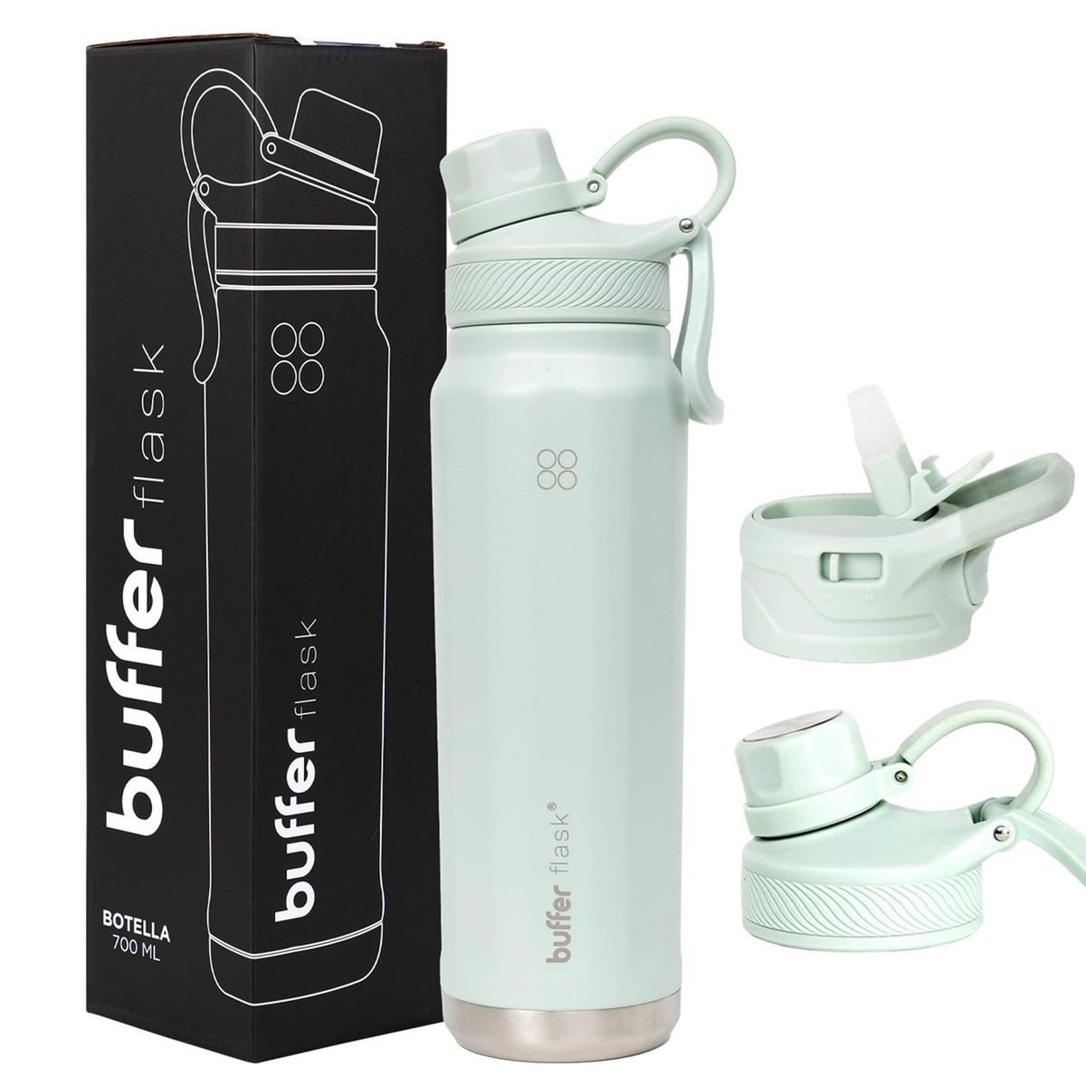 BUFFER FLASK - Termo Botella Agua Acero Inox Buffer+Tapas - Verde claro
