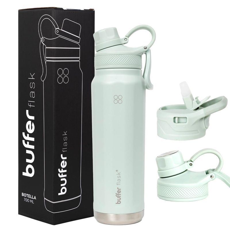 BUFFER FLASK - Termo Botella Agua Acero Inox Buffer+Tapas - Verde claro