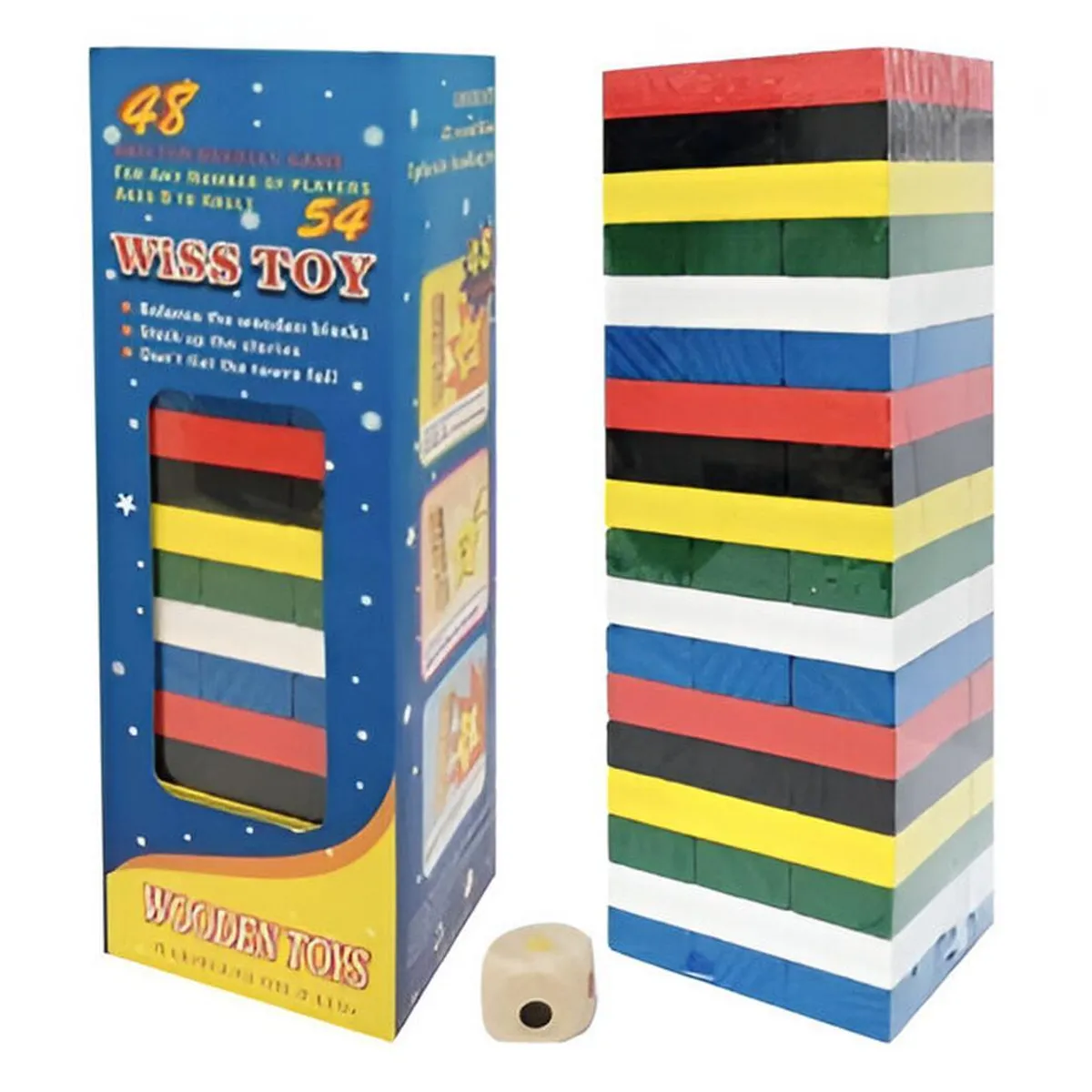 GENERICO - Jenga Torre Madera Bloques 54 Pc Colores Grande Juego Mesa