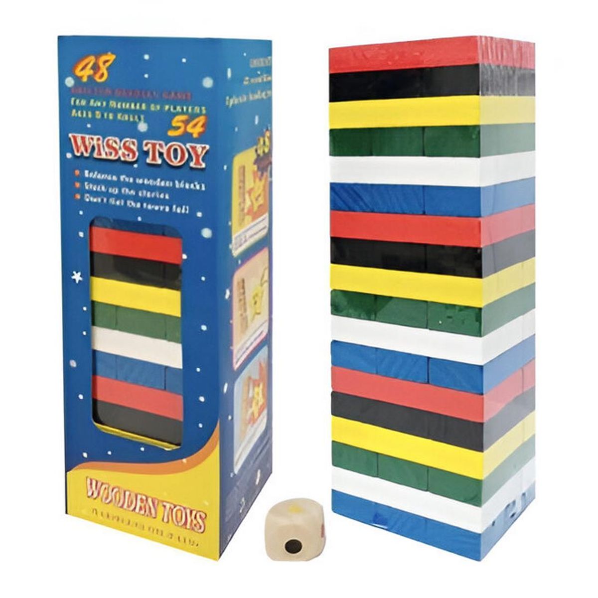 GENERICO - Jenga Torre Madera Bloques 54 Pc Colores Grande Juego Mesa