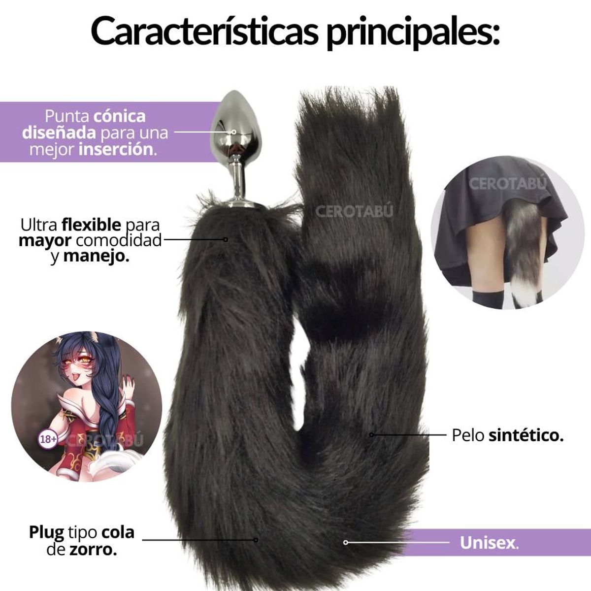 GENERICO - Plug Anal Dilatador Acostumbrador Cola De Zorro Juguete Sex Negro