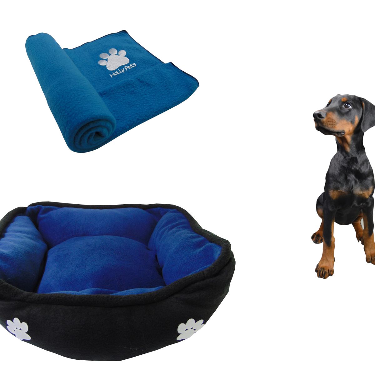 HALLY PET - Cama Mediana Doble Faz + Cobija Grande Azul Claro